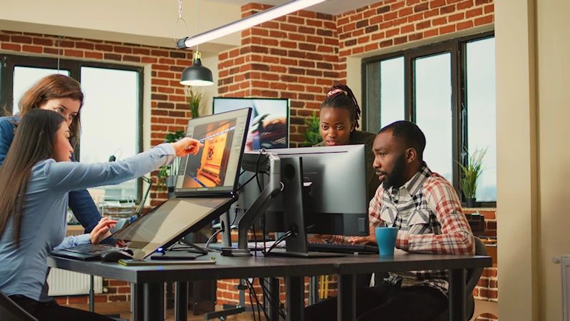 Our office team working together on software development